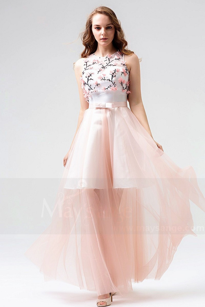 Robe de bal rose deux pièces dos nu avec top brodés - Ref L813 - 01 Robe de bal rose deux pièces dos nu avec top brodés - Ref L813 - 01