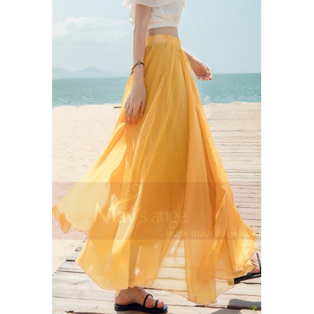 Jupe longue jaune femme fluide mousseline