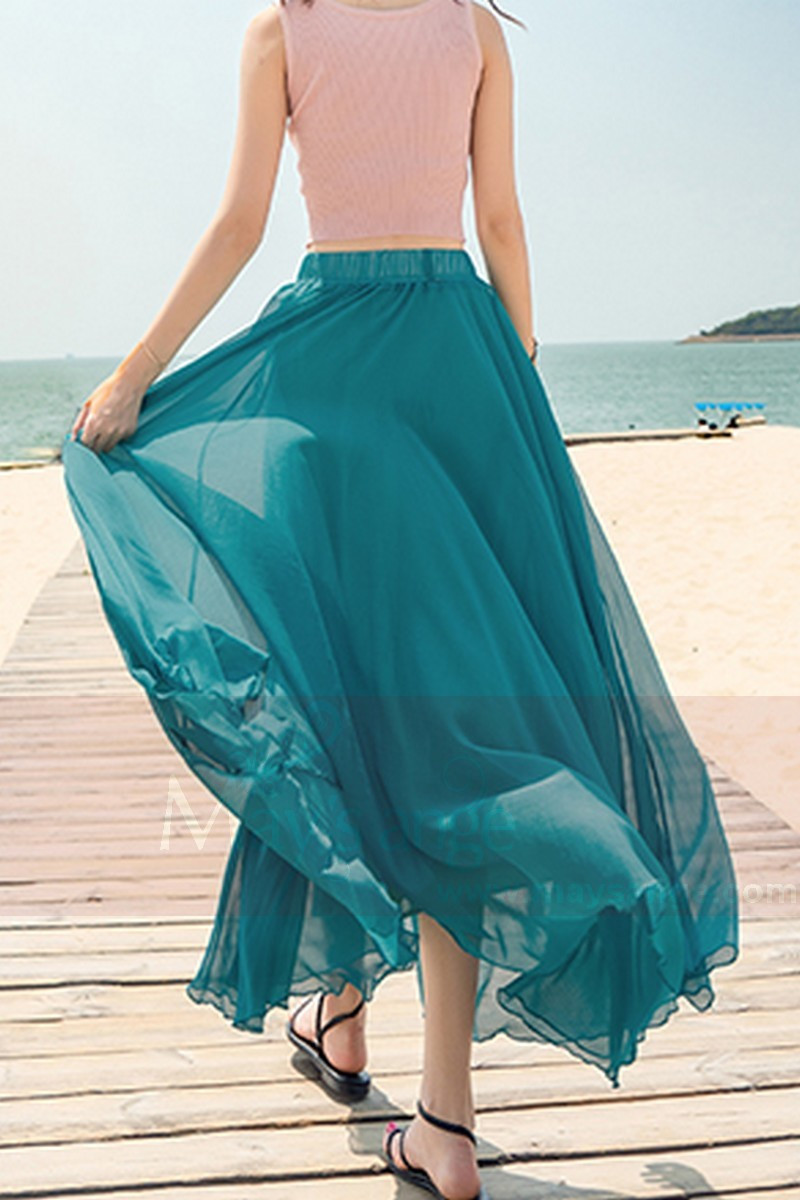 Jupe Taille basse velours Turquoise satiné à motif réversible - Dago