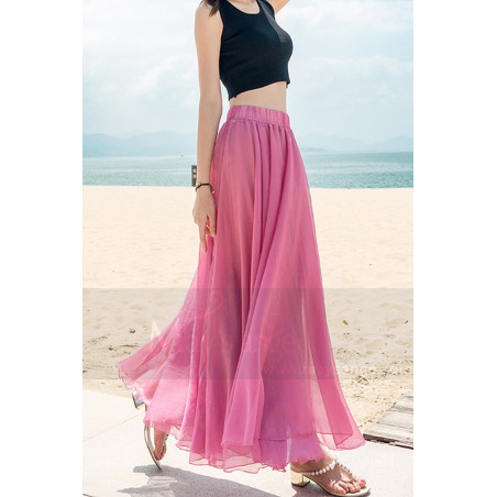 jupe droite rose fuchsia longue plage mousseline