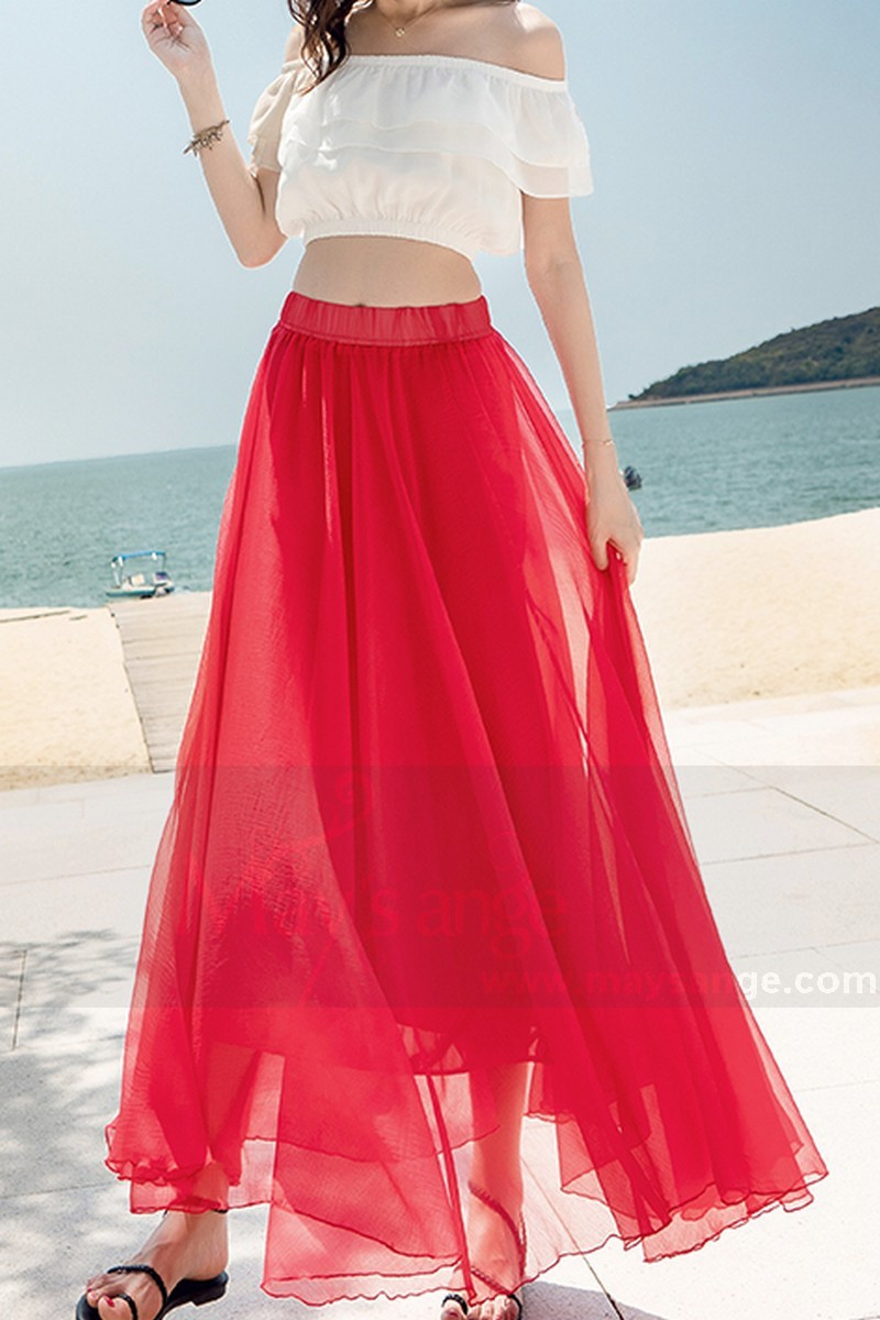 jupe longue rouge simple chic - Ref ju009 - Jupe femme longue