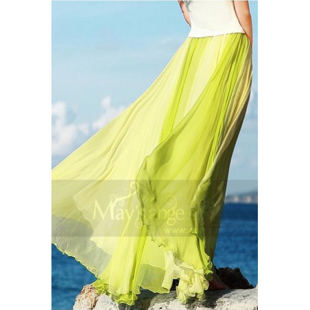 jupe longue vert bicolorié mousseline