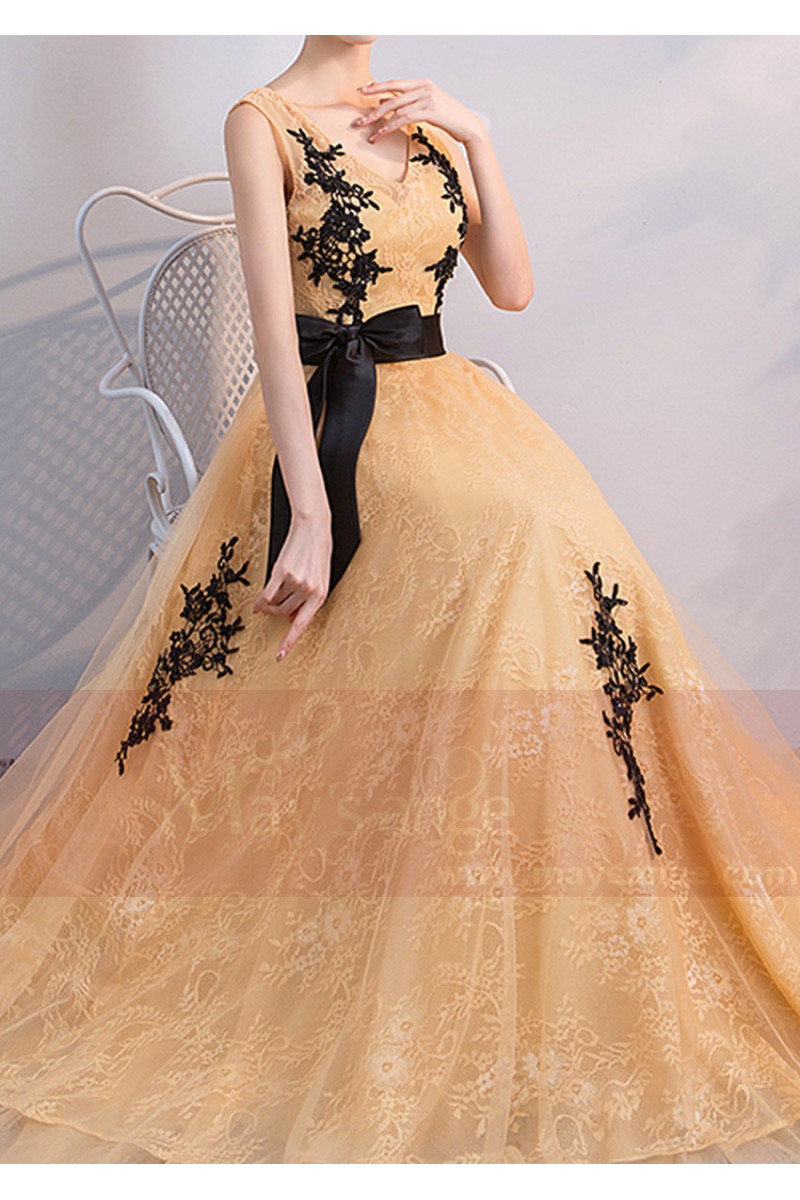 robe soiree dore noire ceinture satine elegante - Ref L839 - 01 robe soiree dore noire ceinture satine elegante - Ref L839 - 01