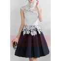 High Collar Short Black And White Cocktail Dress With Lace Bodice - Ref C879 - 02