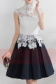 High Collar Short Black And White Cocktail Dress With Lace Bodice - Ref C879 - 02
