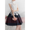 High Collar Short Black And White Cocktail Dress With Lace Bodice - Ref C879 - 04