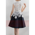 High Collar Short Black And White Cocktail Dress With Lace Bodice - Ref C879 - 06