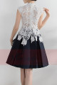 High Collar Short Black And White Cocktail Dress With Lace Bodice - Ref C879 - 06