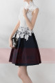 High Collar Short Black And White Cocktail Dress With Lace Bodice - Ref C879 - 03