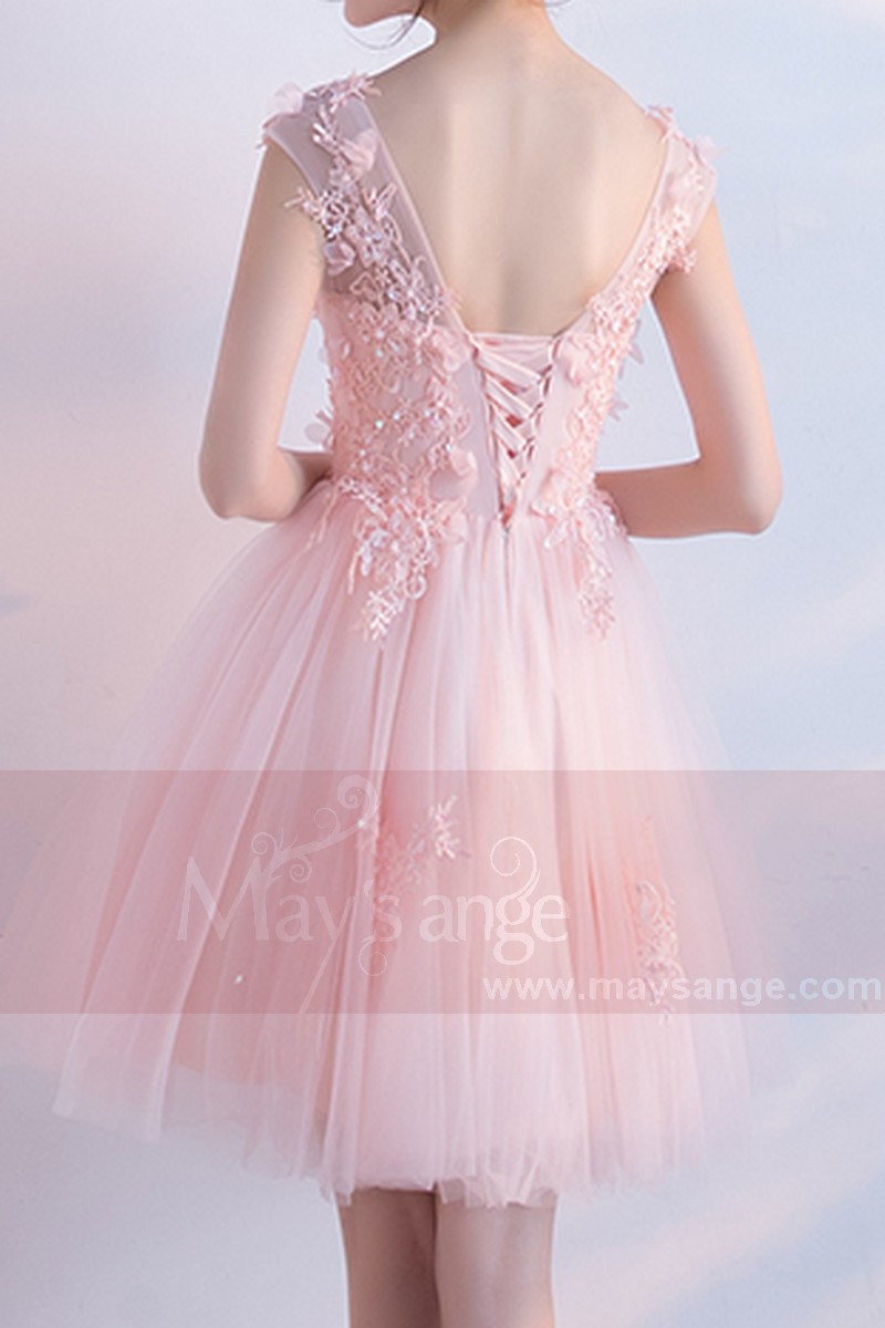 robe cocktail rose dentelle fleurs chic - Ref C881 - Robe de cocktail
