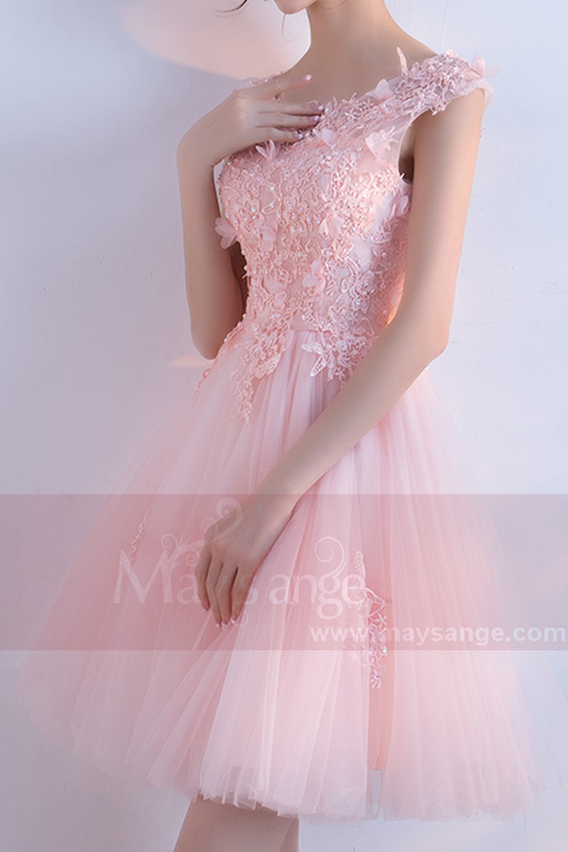 Short Tulle Embellished Lace Applique Bridesmaid Dress - Ref C881 - 01
