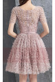 Pink Lace Party Dress With Short Sleeves - Ref C882 - 02