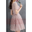 Pink Lace Party Dress With Short Sleeves - Ref C882 - 03
