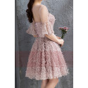 robe de cocktail vieux rose avec manche volante  lacage au dos - Ref C883 - 03