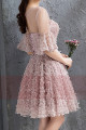 robe de cocktail vieux rose avec manche volante  lacage au dos - Ref C883 - 03