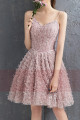 Short Spaghetti-Strap Prom Dress in Peach Beige - Ref C884 - 02