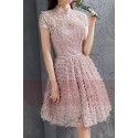 Short Sleeve Old Pink  Ball Gown Prom Dresses With High Neck - Ref C885 - 02