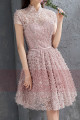 Short Sleeve Old Pink  Ball Gown Prom Dresses With High Neck - Ref C885 - 02