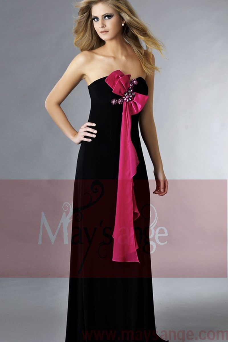 Robe de soirée Coucou longue colorée noir et rose - Ref L162 - 01 Robe de soirée Coucou longue colorée noir et rose - Ref L162 - 01