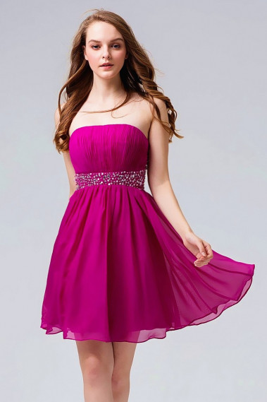 Open-Back Fuchsia Cocktail Dress With Rhinestone Belt - C550 #1