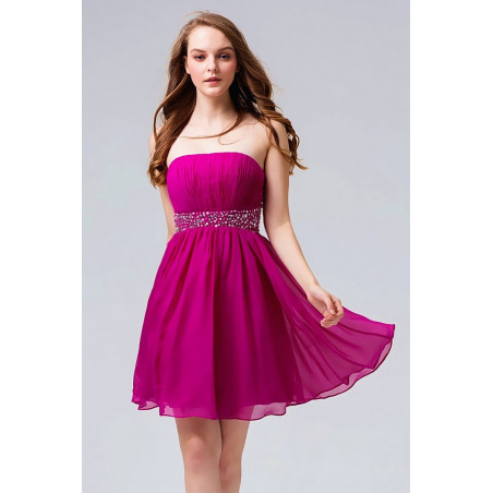 Open-Back Fuchsia Cocktail Dress With Rhinestone Belt