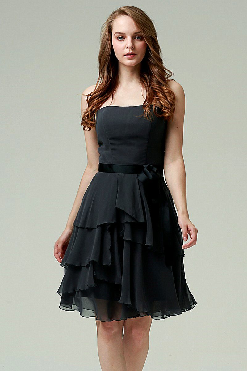 Knee-Lenght Short Black Cocktail Dress - Ref C564 - 01