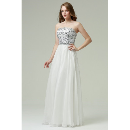 Strapless White Prom Dress With Glitter Bodice