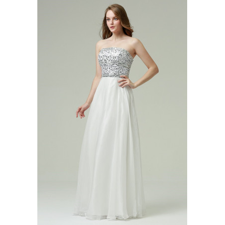 strapless white prom dress with glitter bodice