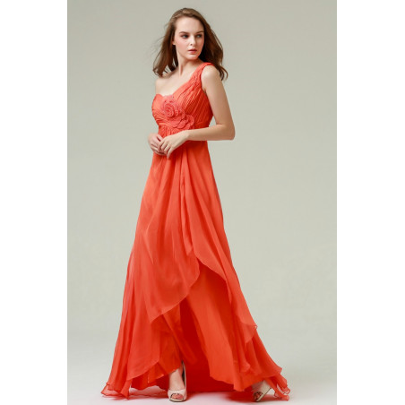 Sleeveless Orange Dress One Shoulder With Slit