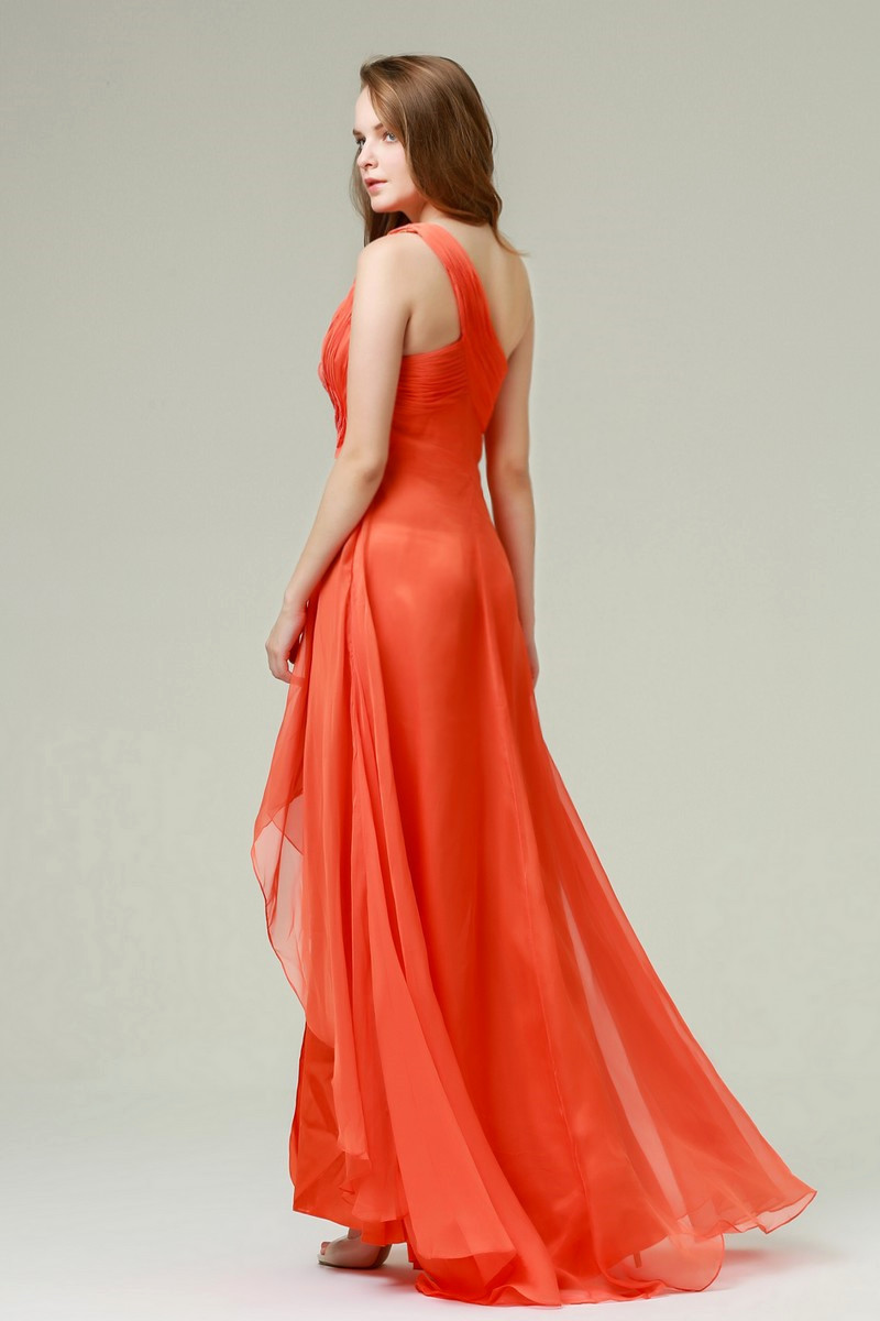 Sleeveless Orange Dress One Shoulder With Slit