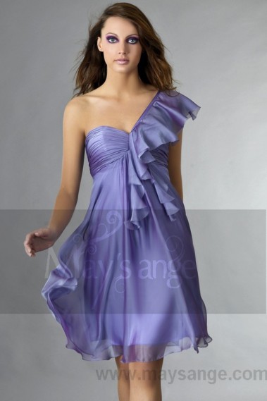 Short Violet One-Shoulder Ruffled Cocktail Party Dress - C131 #1