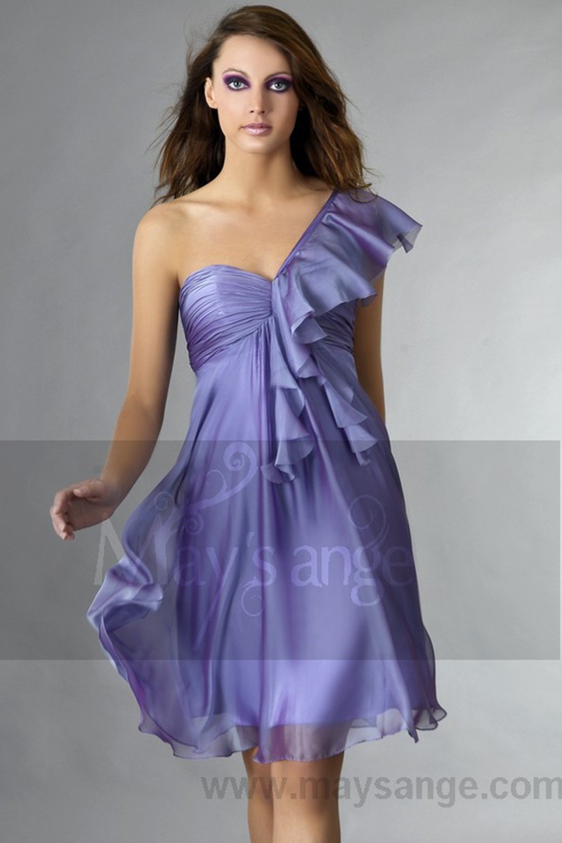 Short Violet One-Shoulder Ruffled Cocktail Party Dress - Ref C131 - 01