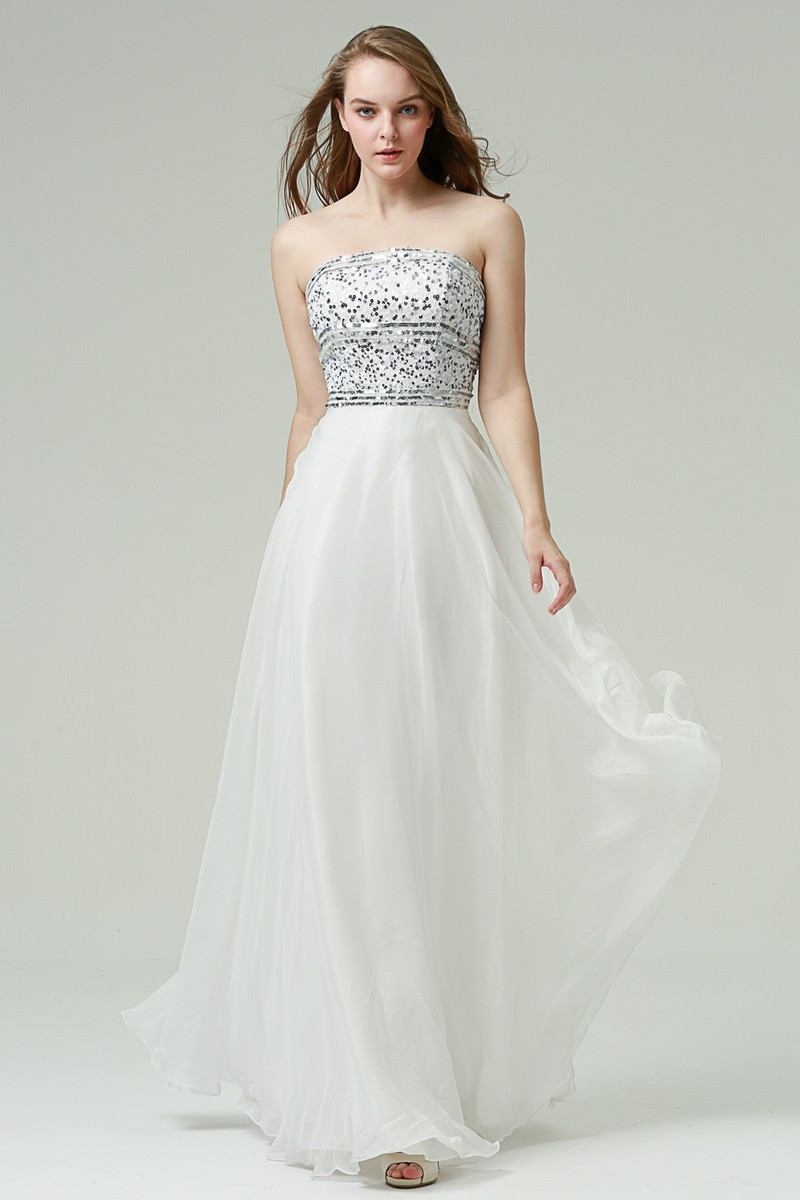 Strapless White Prom Dress With Glitter Bodice - Ref L231 - 01