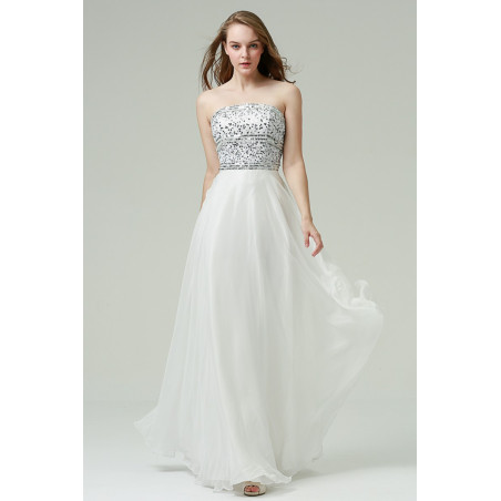 Strapless White Prom Dress With Glitter Bodice
