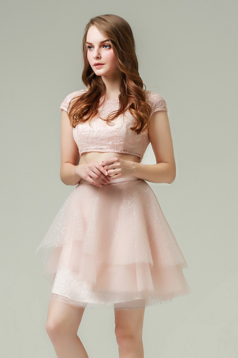 robe cocktail dentelle rose