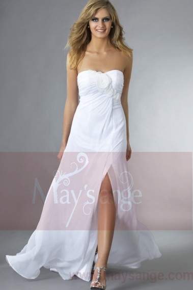 Robe de soirée mariée longue blanche bustier Pyrénées fleurs - L164 #1