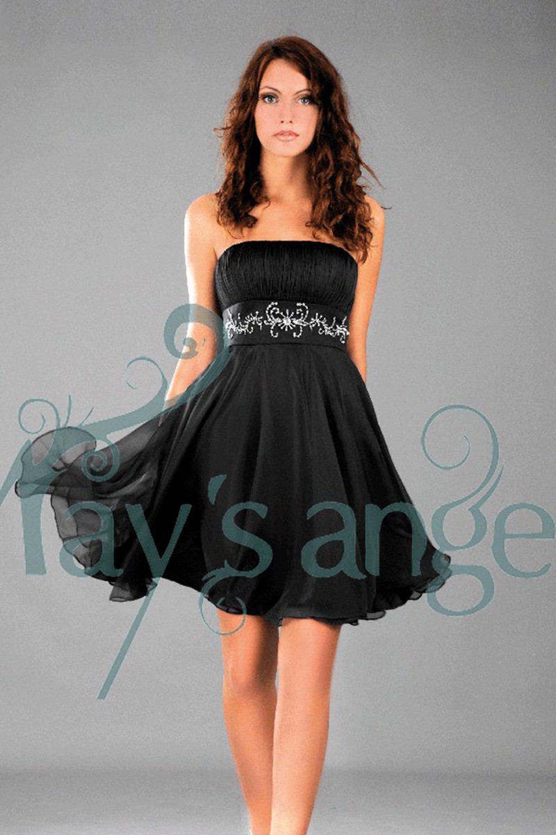Black Strapless Homecoming Dress With Rhinestone Belt - Ref C116 - 01