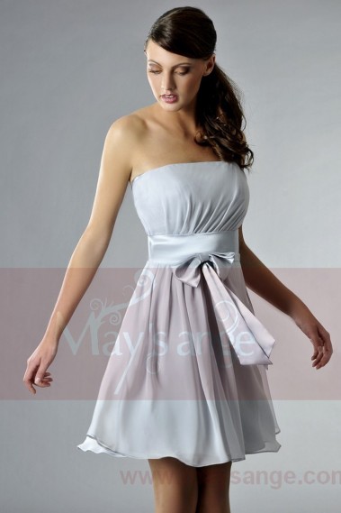 Silver Strapless Chiffon Party Dress - C133 #1