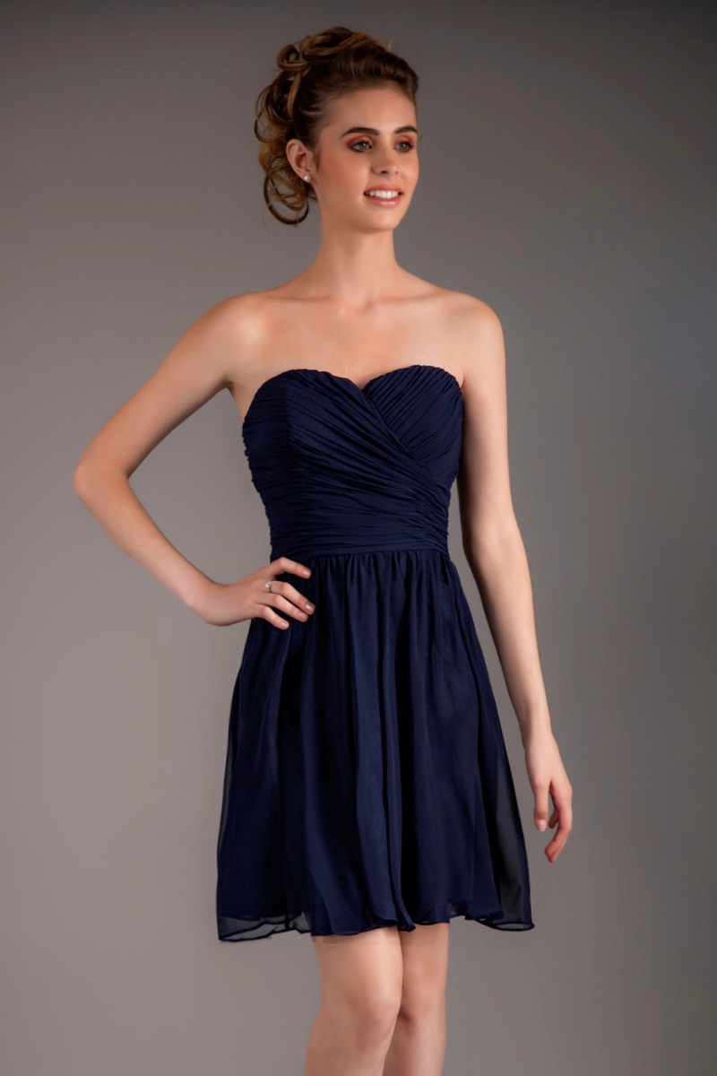 Short Strapless Navy Blue Cocktail Dress