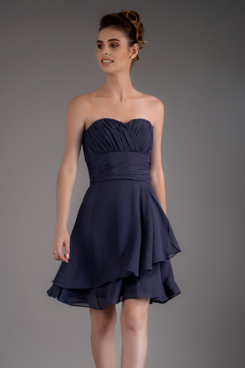 Short Blue Cocktail Dress With Draped Sweetheart Neckline - Ref C548 - 01