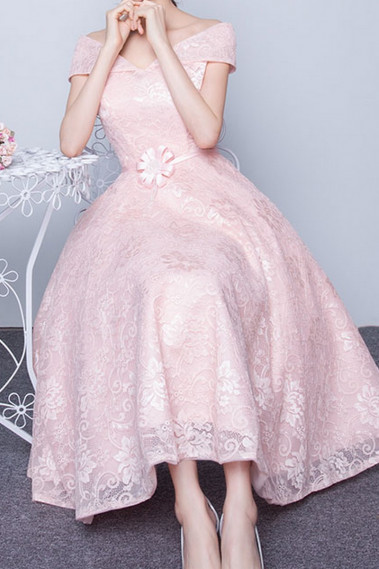 Long Pink Lace Prom Dress - C955 #1