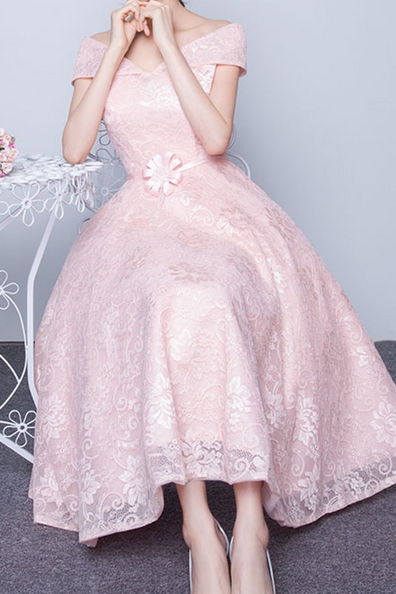 pink lace formal dress