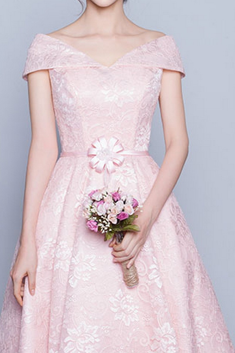 robe cocktail rose mi-longue avec manche - Ref C955 - Robe de cocktail