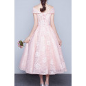 robe cocktail rose mi-longue avec manche - Ref C955 - 05