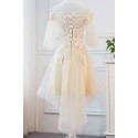 robe cocktail jaune avec manche mi long tulle - Ref C956 - 04