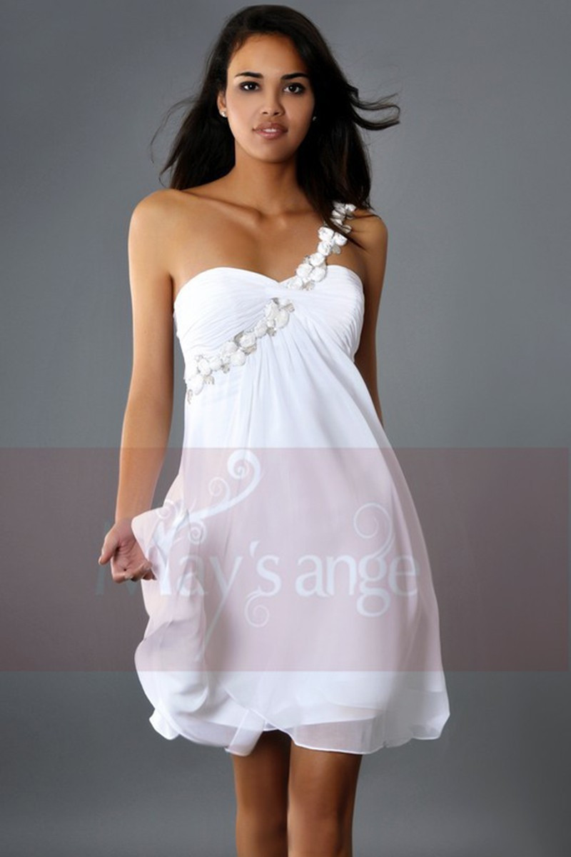 Cute White Homecoming Dresses One Flower Strap - Ref C128 - 01