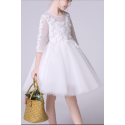 Illusion-Sleeve Embroidered Tulle Children White Dress - Ref TQ007 - 02