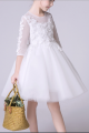 Illusion-Sleeve Embroidered Tulle Children White Dress - Ref TQ007 - 02