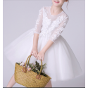 Illusion-Sleeve Embroidered Tulle Children White Dress - Ref TQ007 - 03