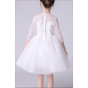 Illusion-Sleeve Embroidered Tulle Children White Dress - Ref TQ007 - 04